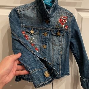 Blue Spice Rose and Pearl Girls Jean Jacket sz 7